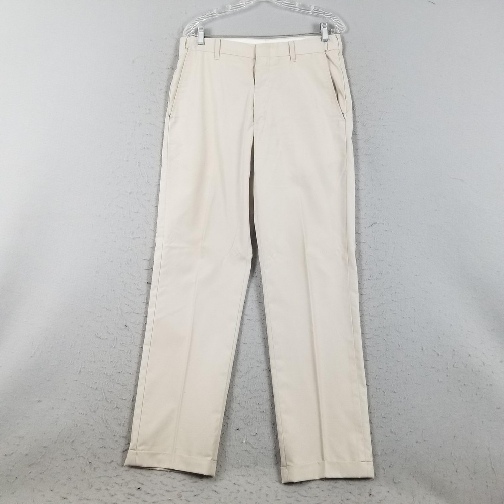 Chino Pants Mens 32x32 Beige Flat Front Straight Leg Casual Business Office